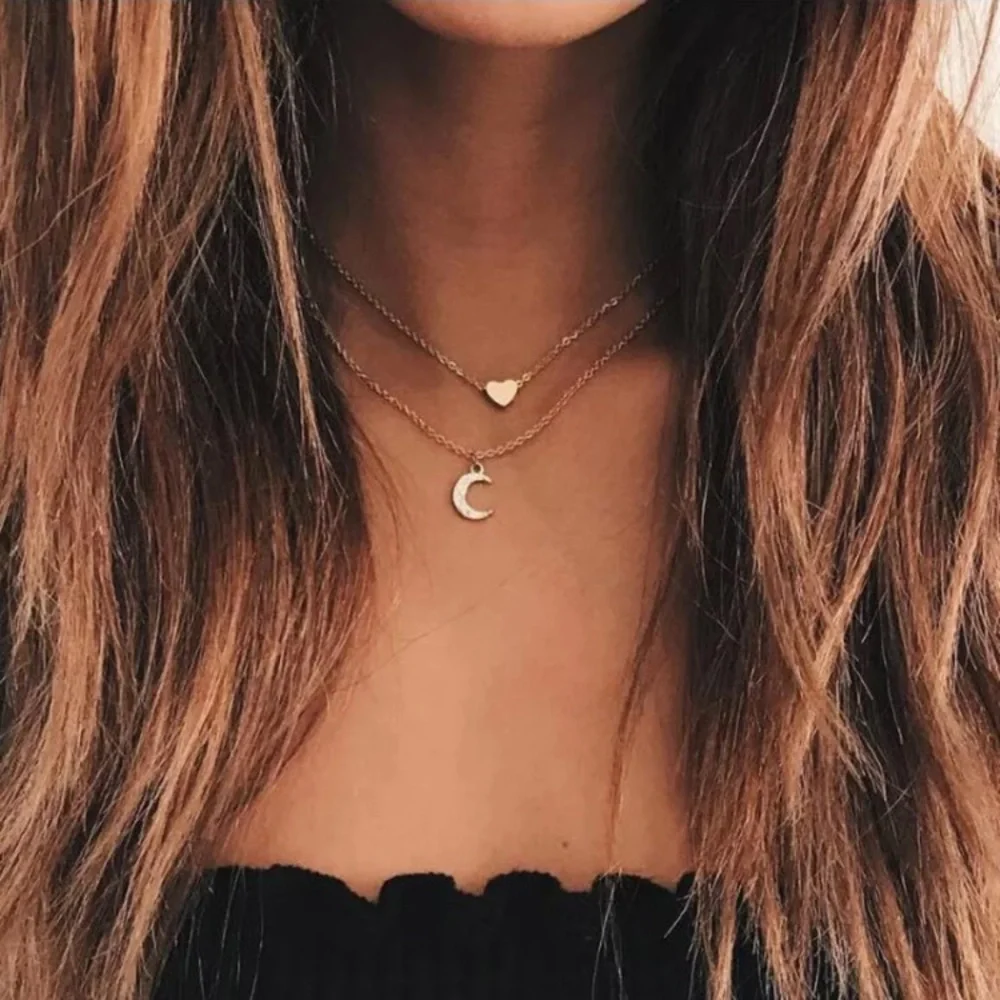 Gold Filled Heart CZ Moon Necklace - Picture 1 of 2